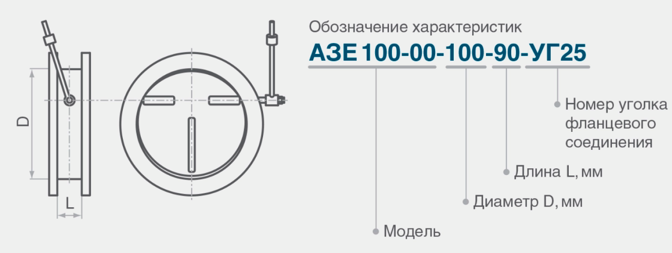 Клапан взрывозащищенный круглый АЗЕ 100/101Клапан взрывозащищенный круглый АЗЕ 100/101 схема